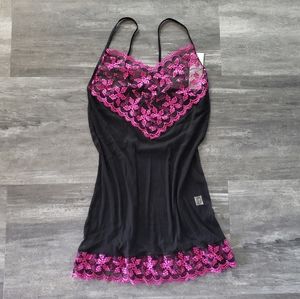 Black Pink Lace Detailed Electric Lingerie Nightie